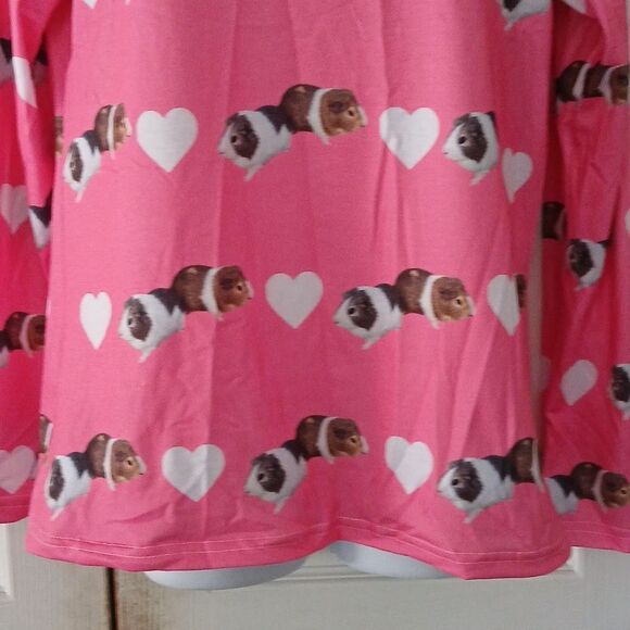 Guinea pig print long sleeve pink top loungewear pj top shirt Sz S NWOT - Picture 2 of 6